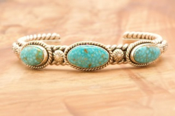 Artie Yellowhorse Genuine High Grade Kingman Web Turquoise Sterling Silver Bracelet